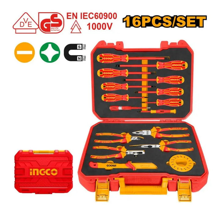 Set Herramientas Manuales Aisladas Eléctricos 16 Pzas Ingco