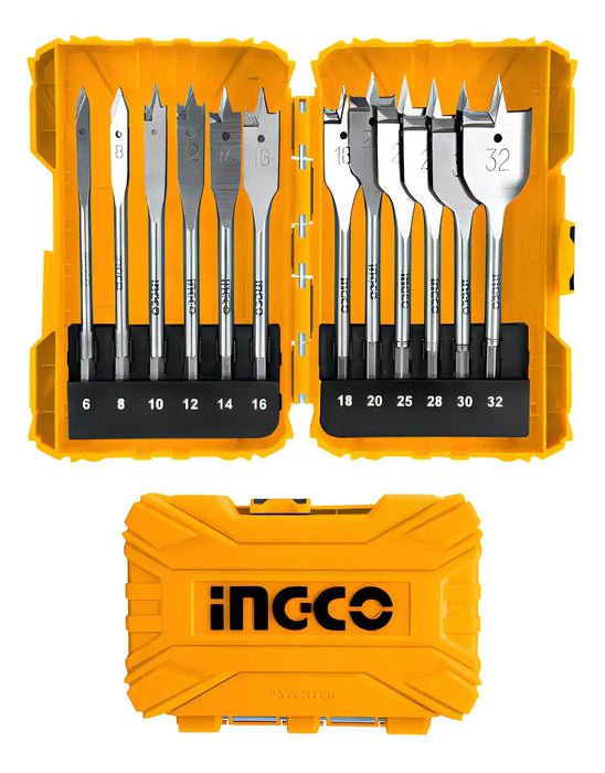 Set De 12 Brocas Planas Para Madera Ingco