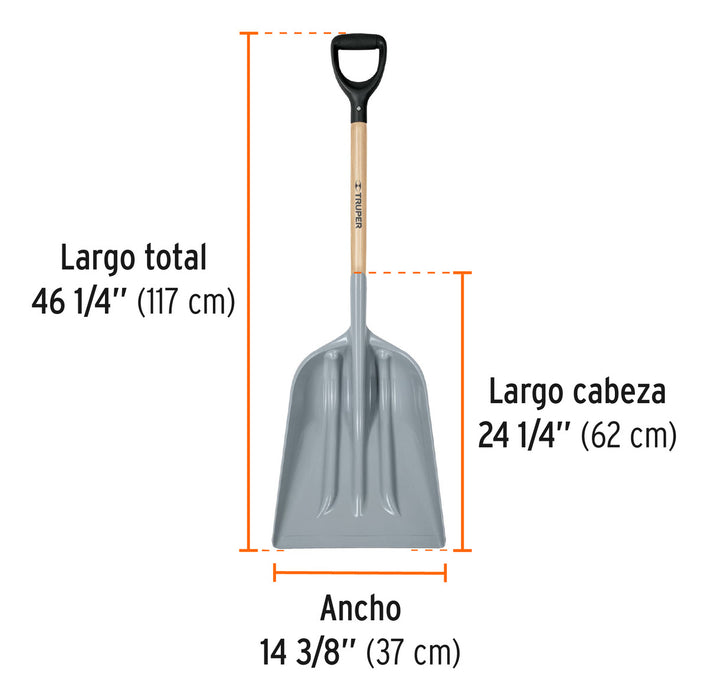 Pala Sanitaria Plástica Extra Ancha Uso Pesado Rudo 117 Cm Color Gris