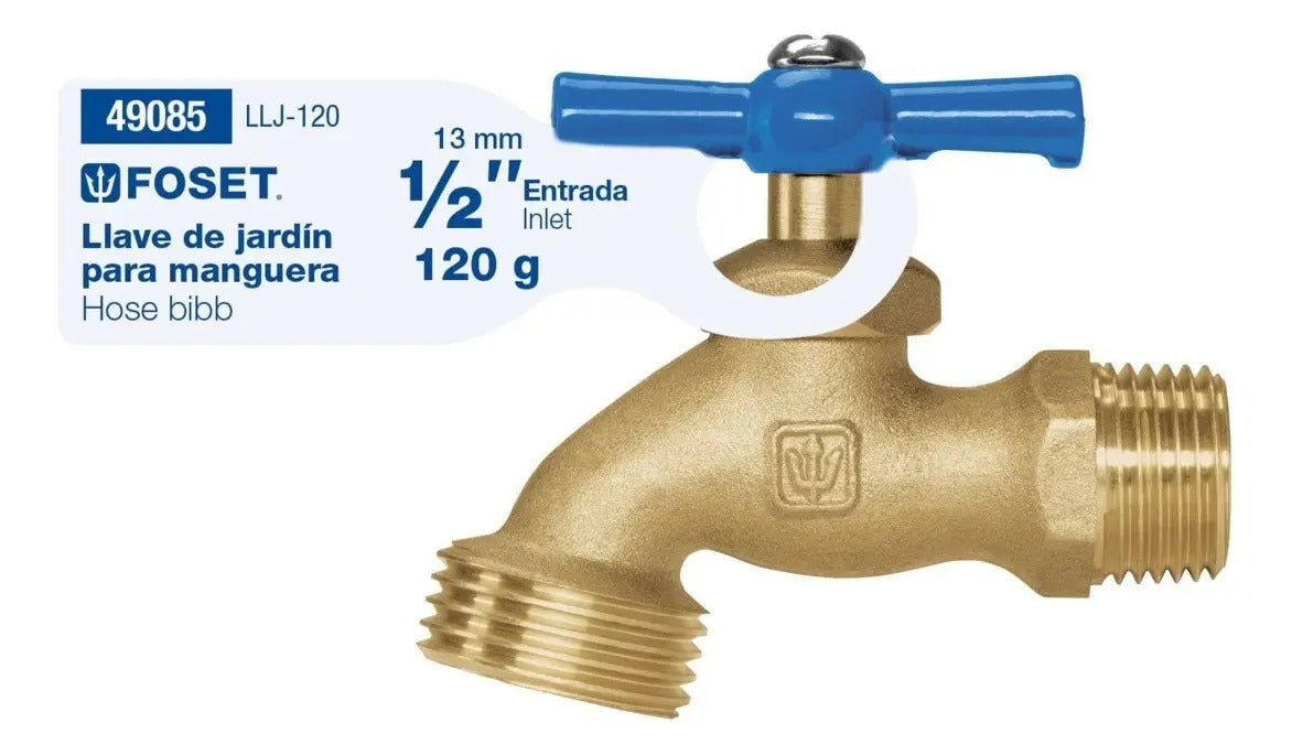 Llave Para Manguera de Latón 120 Gr Entrada 1/2 Foset Dorado