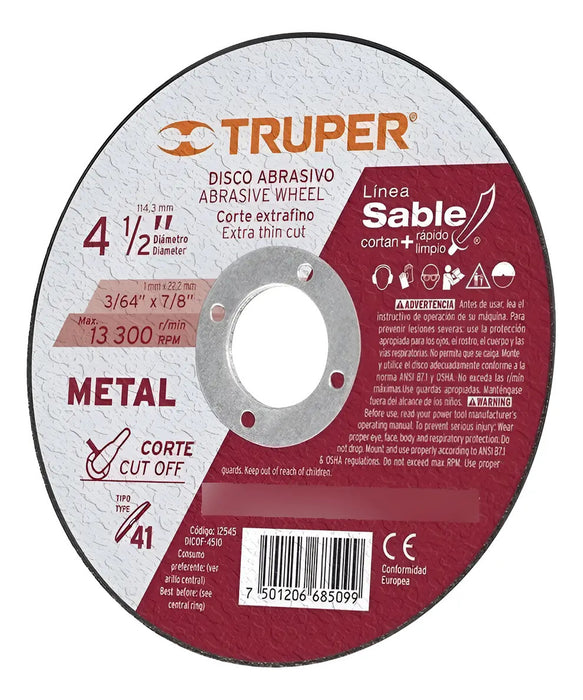Disco de Corte para Metal 4 1/2" Caja 10 Piezas