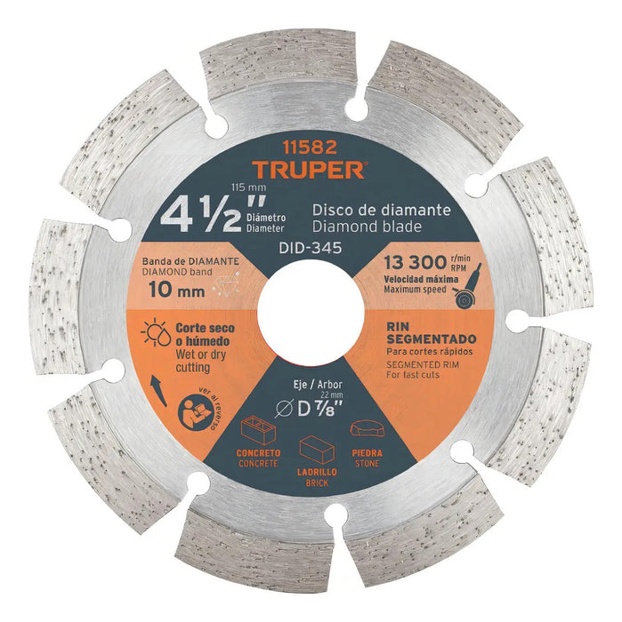 Disco Diamante Segmentado 4.5'' Concreto Piedra Truper DID-345