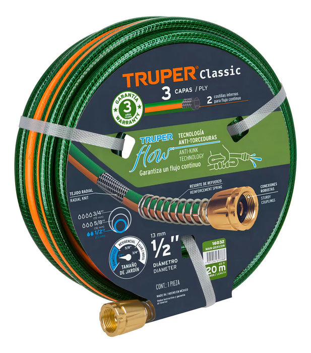 Manguera 1/2'' Reforzada con Conector Metal Truper 20 Mts Verde