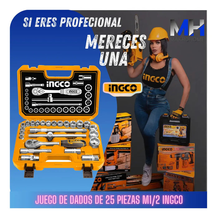 Set 25 Llaves Tubo 1/2" Bocallaves Maletín Ingco