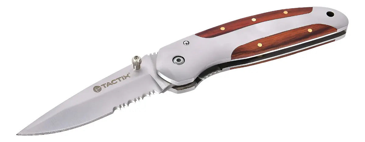 Navaja Táctica Cortapluma Mango Madera Para Cinturón Pesca