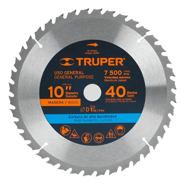 Disco Truper ST-1040E 25 cm 40 Dientes Madera 1''