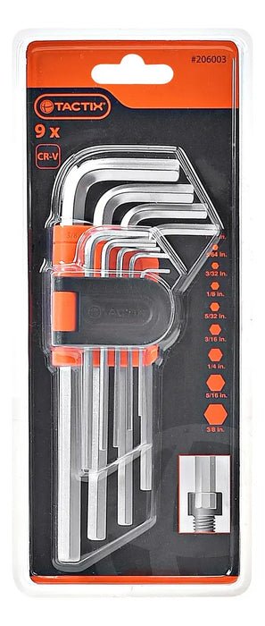 Juego Llave Allen 9 Piezas Larga Pulgada Cromada Gris