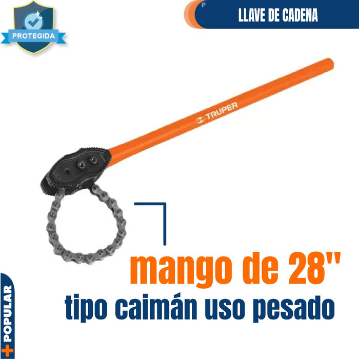Llave de Cadena Tipo Caimán Uso Pesado Mango de 28''