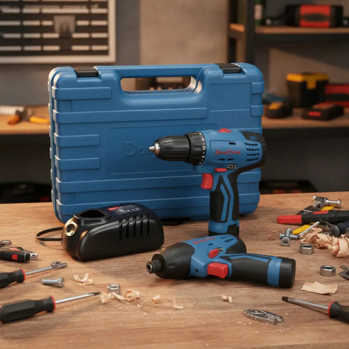 Atornillador + Ator Impacto Inalambricos Set Dong Cheng Azul 12v