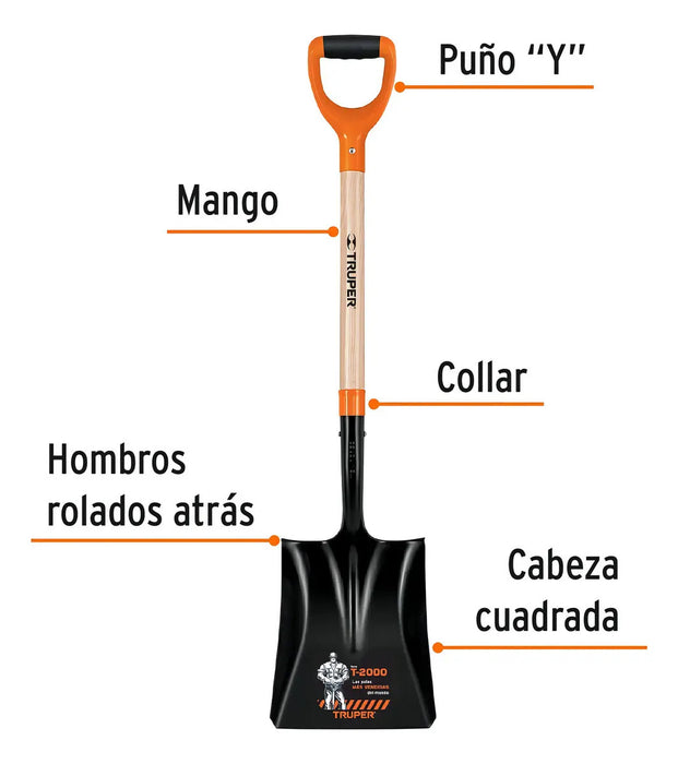 Pala Ancha Acero Carbono Puño Plástico T-2000 Truper