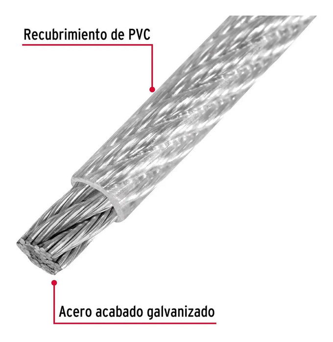 Cable Rígido 1/4'' Acero 7x7 Recubierto PVC, Carrete 75 M