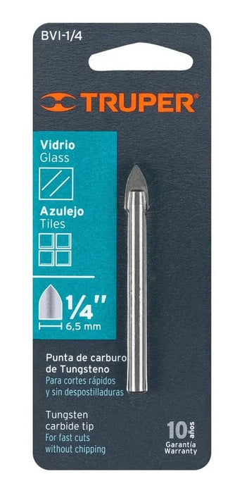Broca Vidrio Cerámica Azulejo 6.5mm 1/4 Truper Punta Carburo