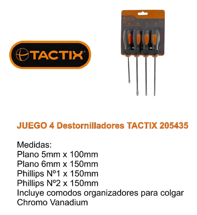 Destornilladores Tactix Juego 4 Pzas Organizador Para Colgar
