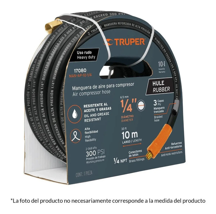 Manguera Para Compresor Alta Presión 300psi 15 Metros Truper Color Negro