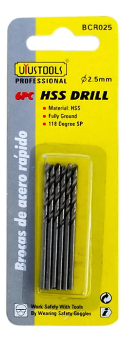 Set 6 Brocas 2.5mm Acero Rápido
