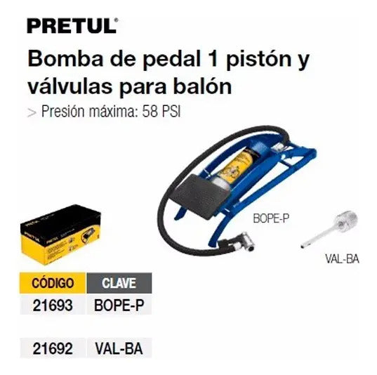 Inflador de Pie con Picos para Bicicletas y Pelotas Truper Azul