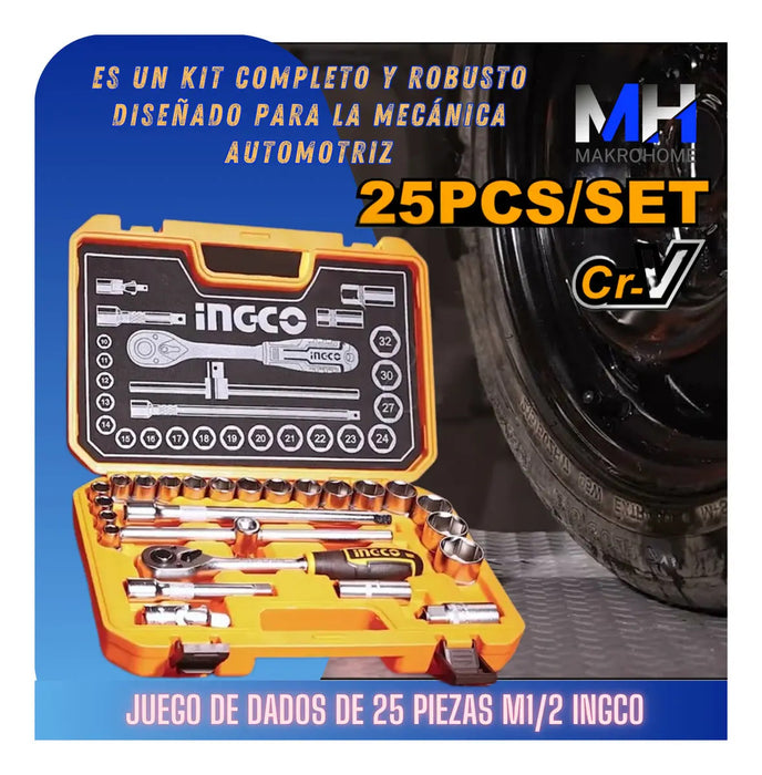 Set 25 Llaves Tubo 1/2" Bocallaves Maletín Ingco