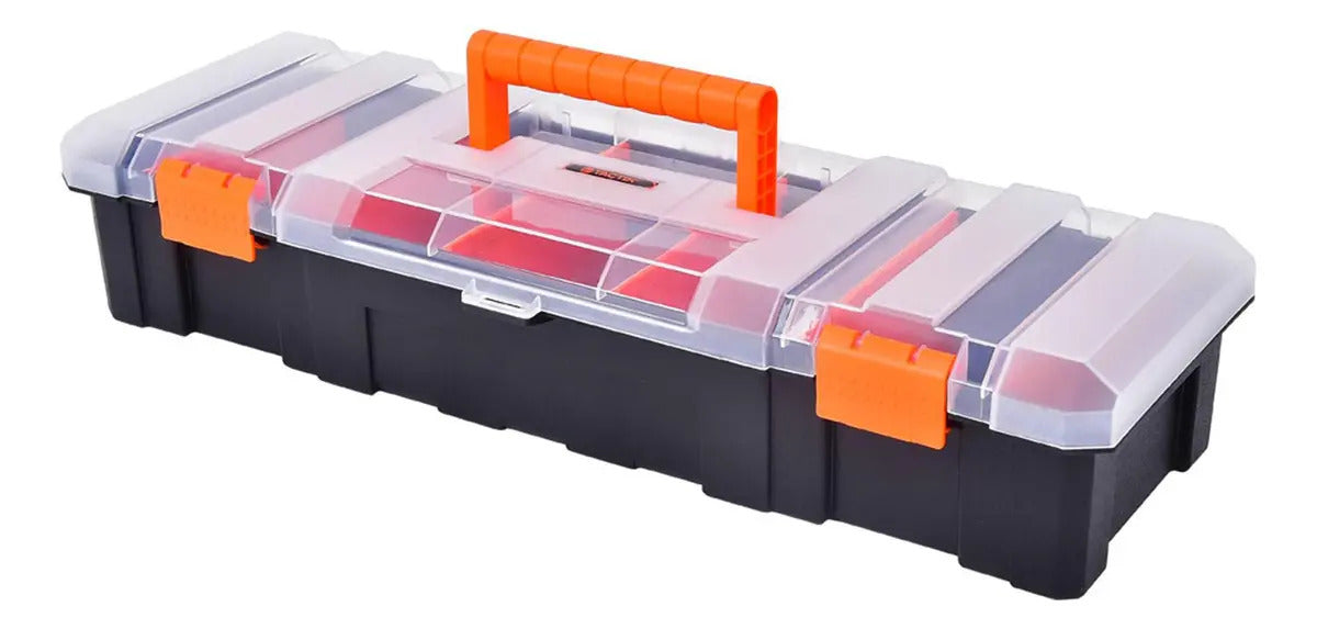 Caja Organizadora De Herramientas Tactix 46x16x9cm 7 Compartimentos Negro/anaranjado