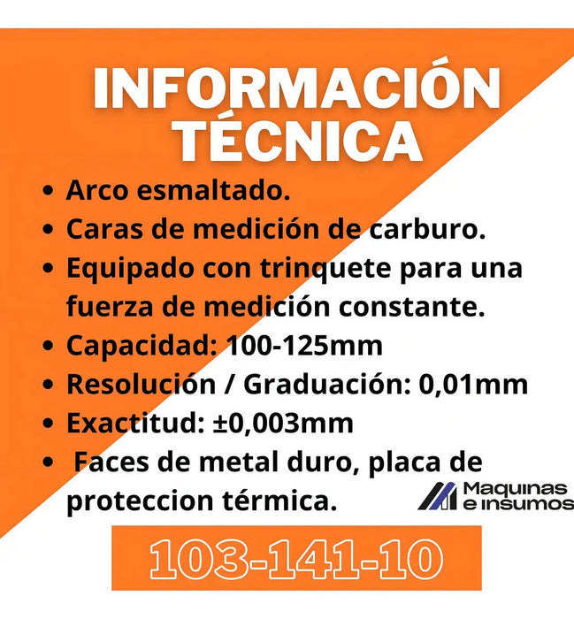 Micrómetro Exterior Mitutoyo 100-125 mm Resolución 0.01 Mm IP54