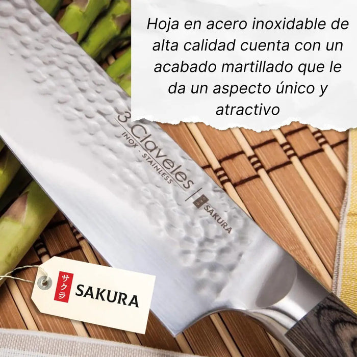 Cuchillo 3 Claveles Sakura Hoja De 20cm Acero Inox Forjada