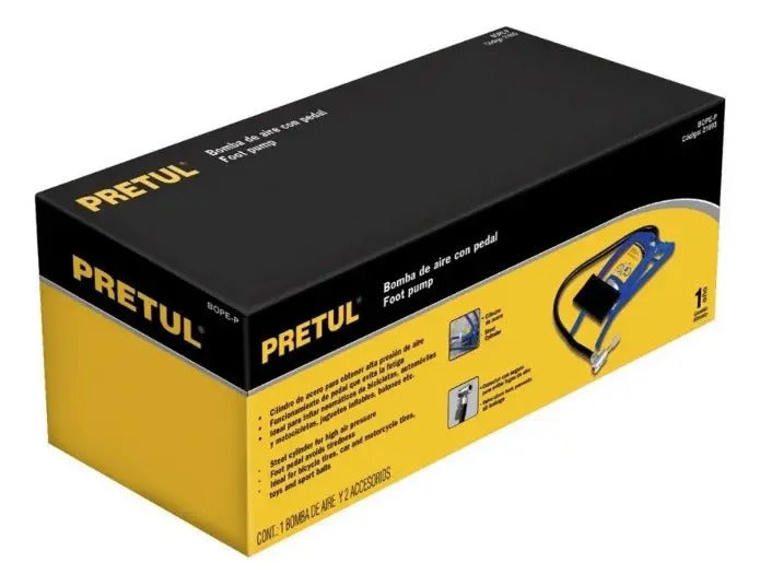 Inflador de Pie con Picos para Bicicletas y Pelotas Truper Azul