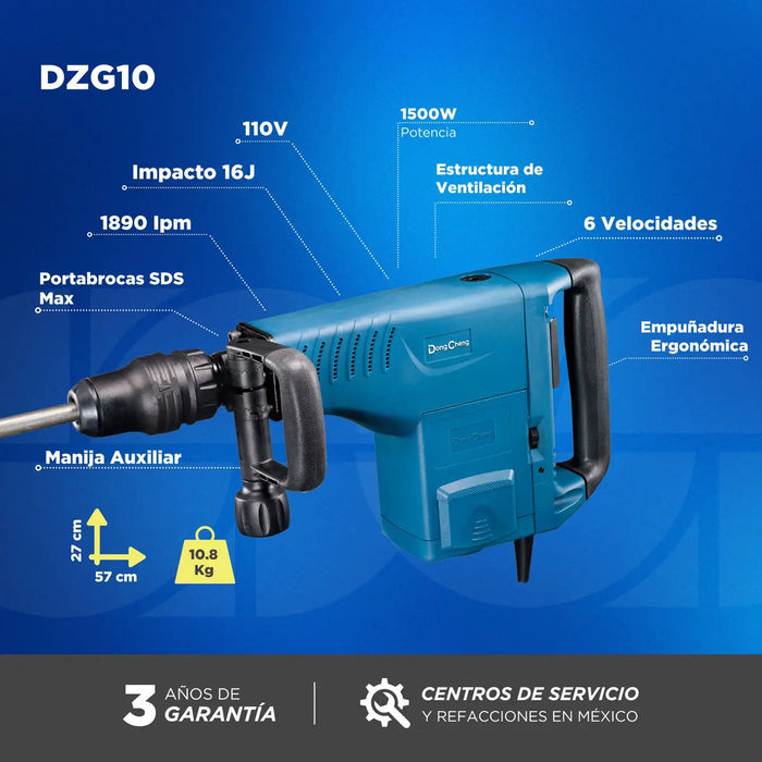 Martillo Demoledor Rompedor De Concreto 10 Kg SDS Max 1500W 110V c/Estuche Color Azul