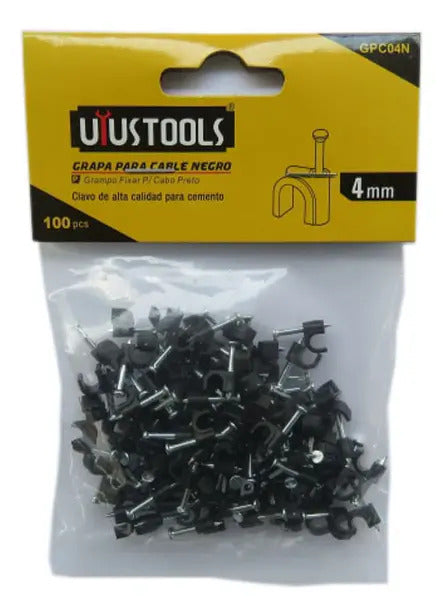 Grapa Para Cable Negro 4mm 100pcs/set