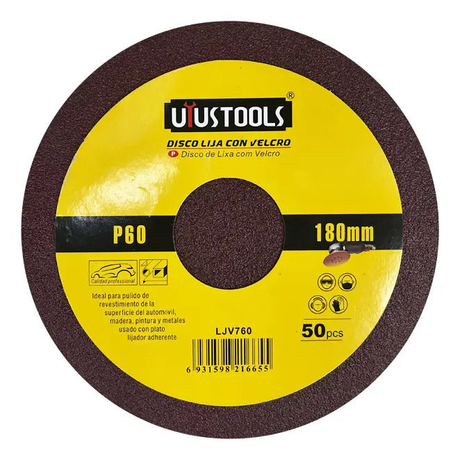 Set 50 Un Disco Lija Con Velcro 7" #60