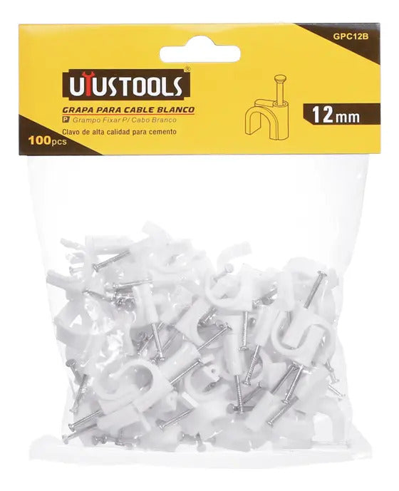Grapa Para Cable Blanco 12mm 100pcs