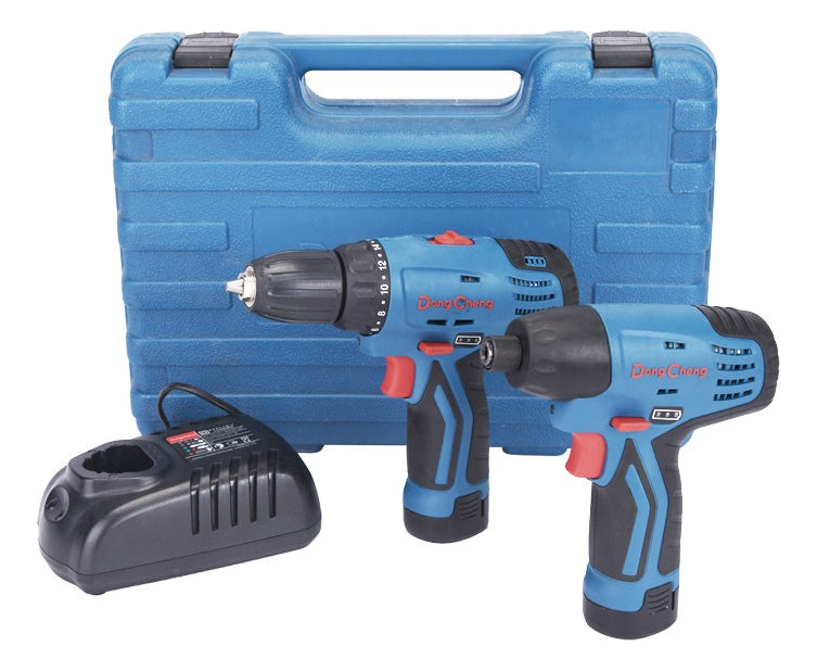 Atornillador + Ator Impacto Inalambricos Set Dong Cheng Azul 12v