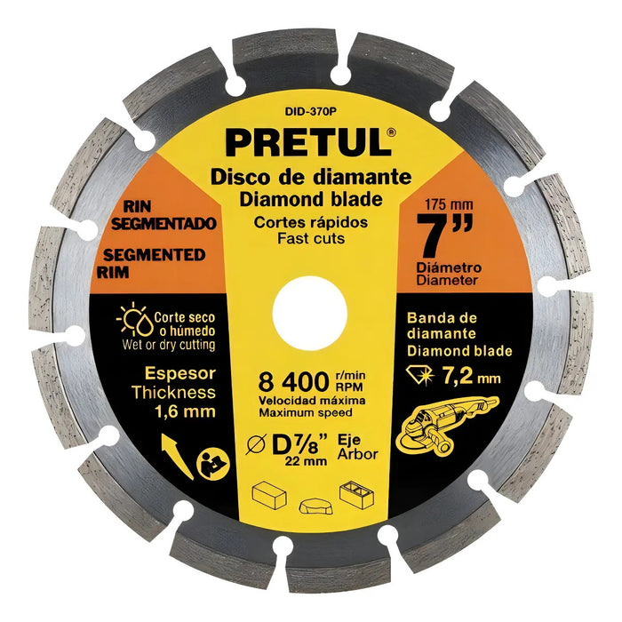 Disco Para Esmeriladora De Diamante Rin Segmentado 7''
