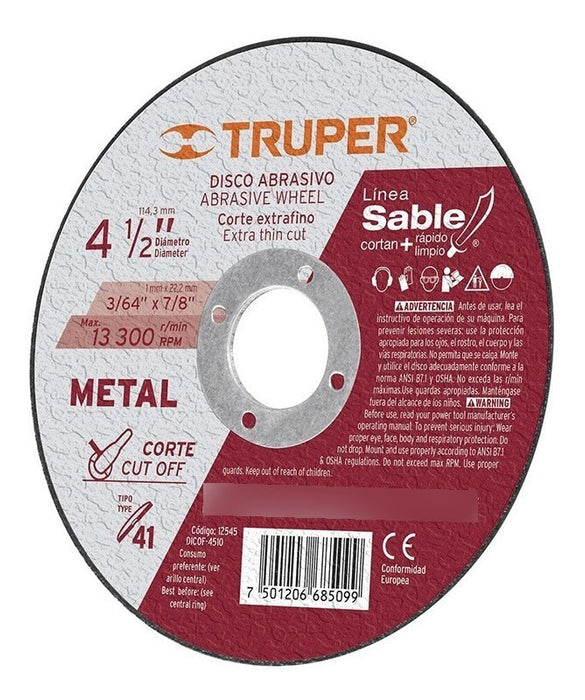 Disco de Corte para Metal 4 1/2" Caja 10 Piezas