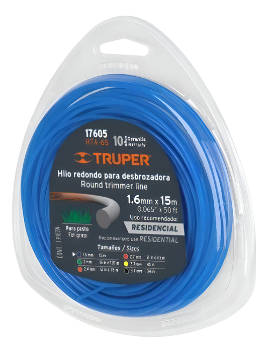 Hilo Nylon Truper HTA-65 1.6mmx15m Rollo Azul