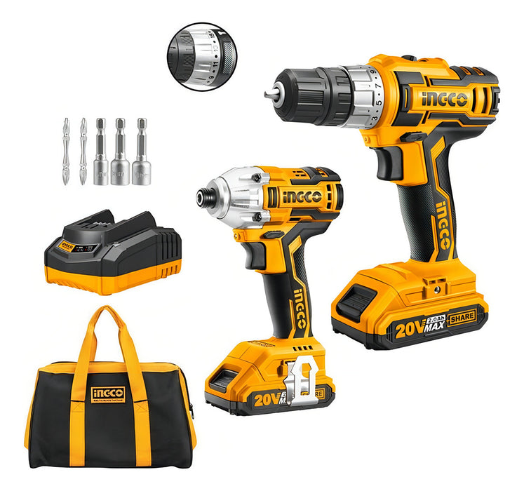 Kit Taladro Inalámbrico + Destornillador de Impacto Ingco