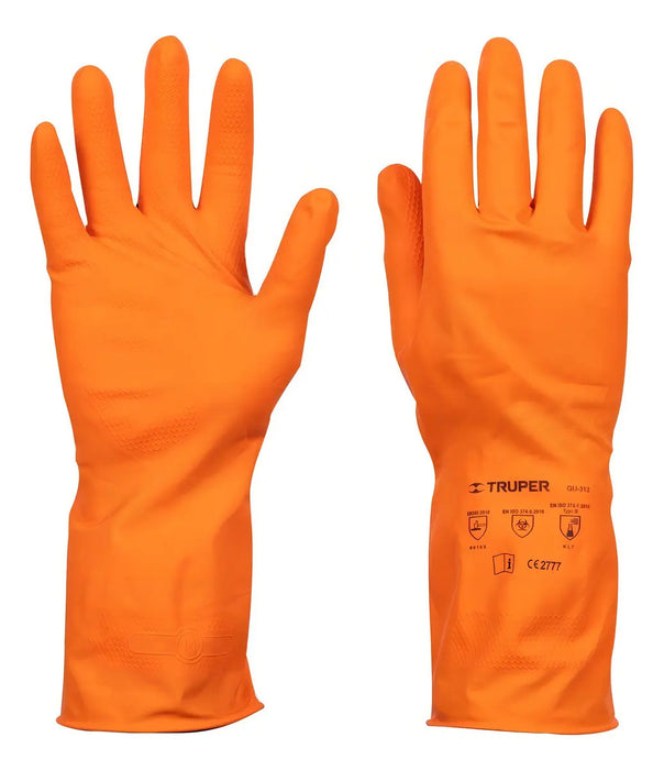 Guantes de Látex para Limpieza, Medianos Truper Naranja