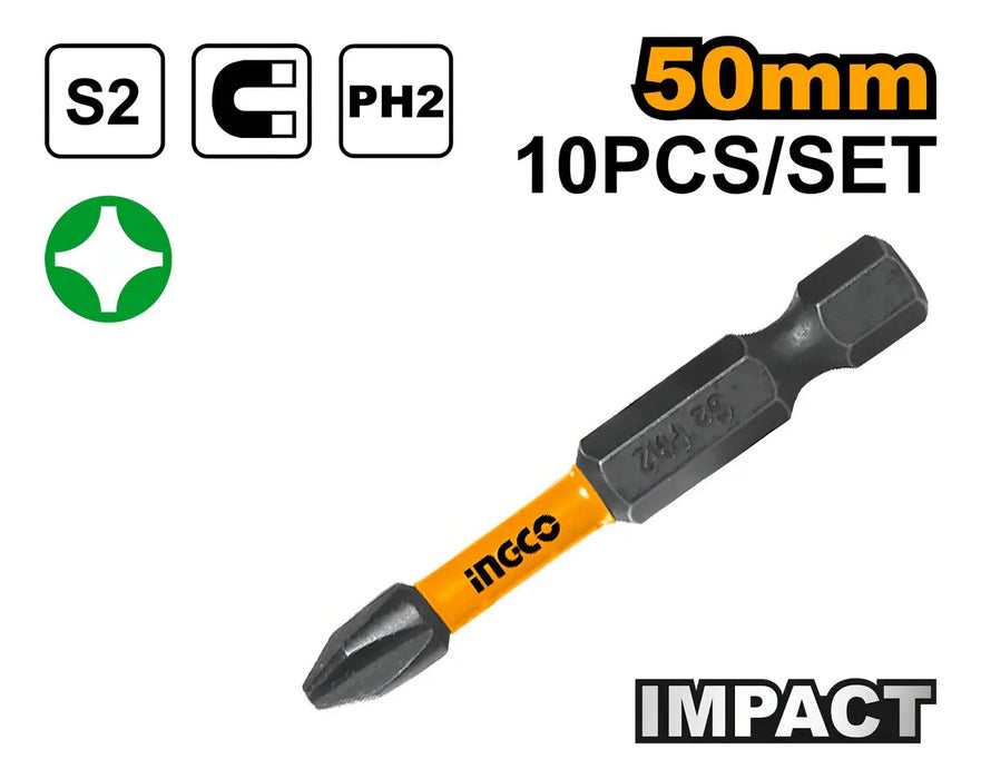 Set 10 Puntas De Impacto Destornillador Phillips 2 Iman 50mm