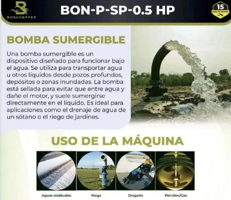 Bomba Sumergible Bonhoeffer 0,5hp 18m