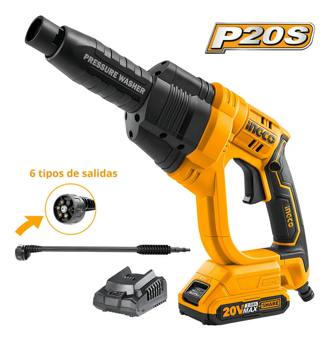 Hidrolavadora Inalámbrica 24.8bar + Batería + Cargador 2Ah Ingco Naranja