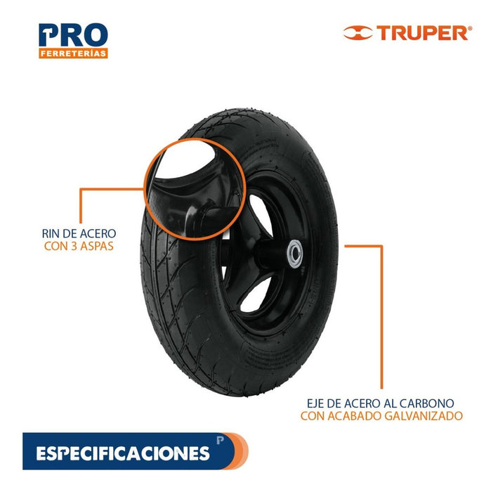 Llanta Neumática 16" con Rin, Eje y Baleros para Carretilla