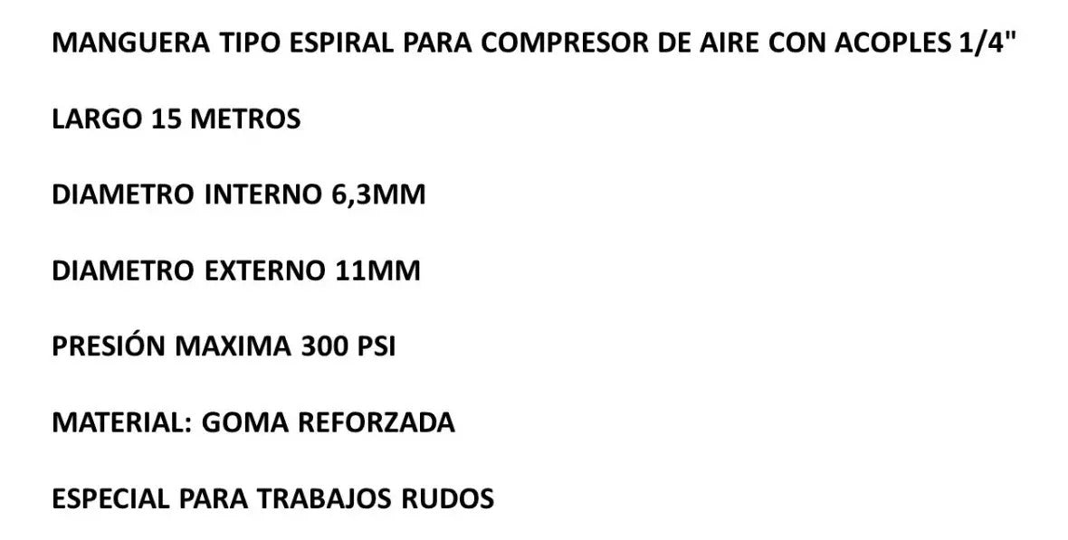 Manguera Para Compresor Alta Presión 300psi 15 Metros Truper Color Negro