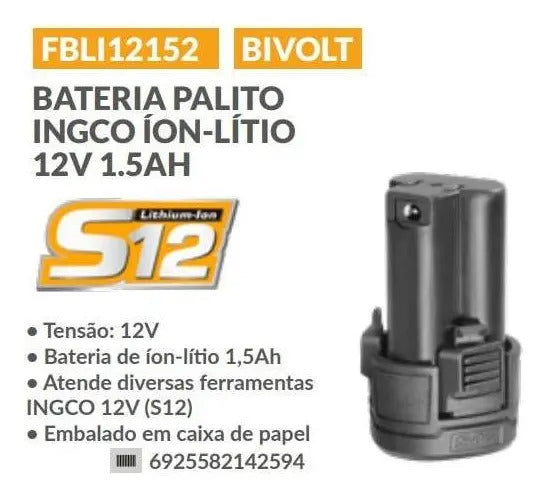 Batería Palito Ingco Professional Bivolt 12 V 1,5 Amperios