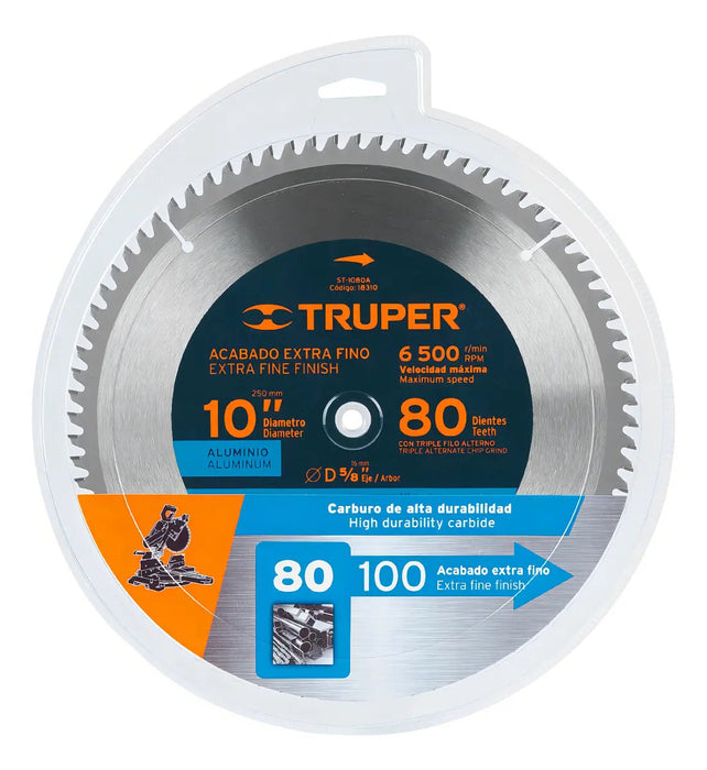 Disco 10'' Sierra Aluminio 5/8 80 Dientes Carburo Truper