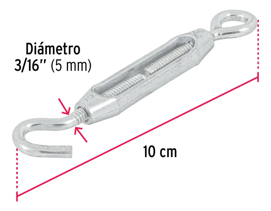 Tensor Zinc Para Cable 3/16' Gancho - Argolla