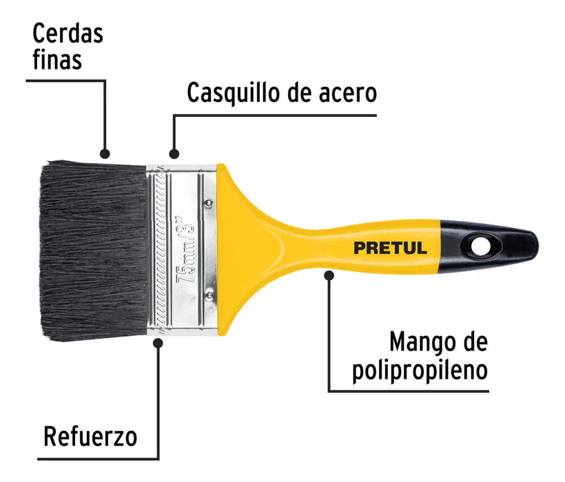 Brocha Pintura 3 Pulgada Pretul Todo Uso Negro
