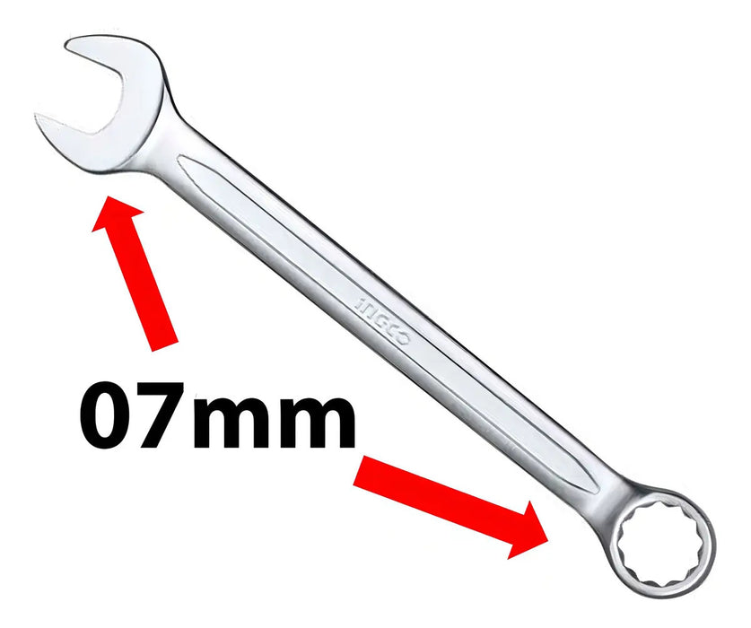Llave de Extremo Combinada Ingco Hcspa071 de Acero Inoxidable de 0.7 Mm Cromado