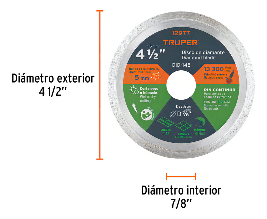 Disco 4.5'' Diamante Azulejo Loseta Piedra Truper