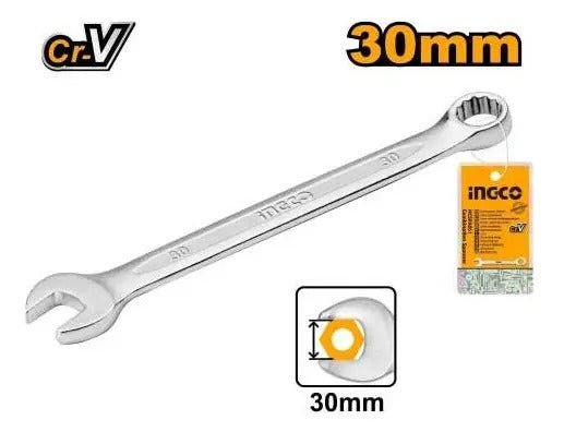 Llave Combinada Boca Y Estriada 30mm Cr-v Ingco