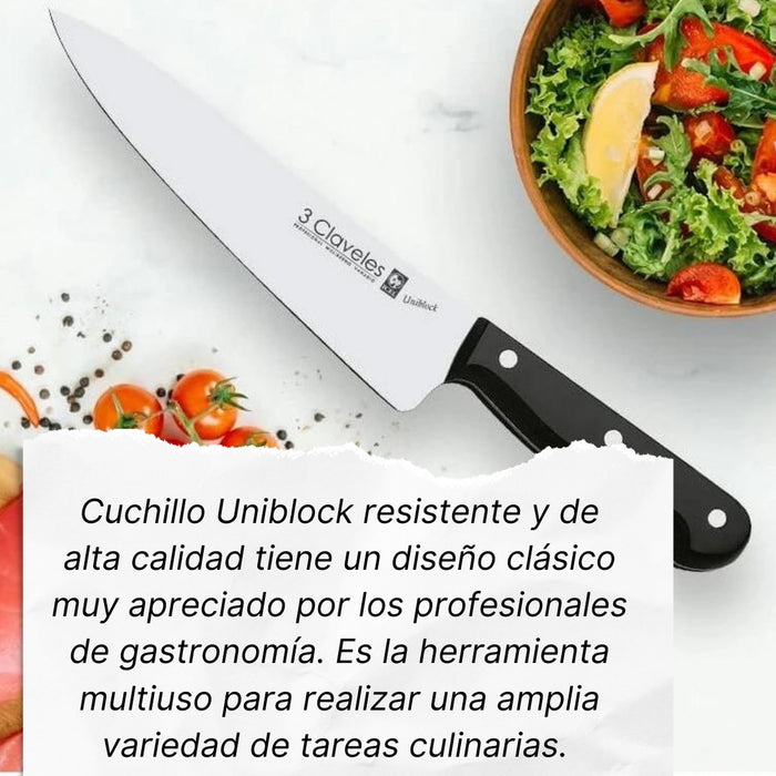 Cuchillo Cocinero 3 Claveles Uniblock 13cm Acero Inox Negro