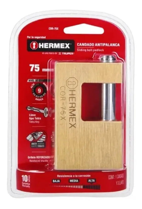 Candado Hermey Cor-75x Dorado 75mm Horizontal Llave