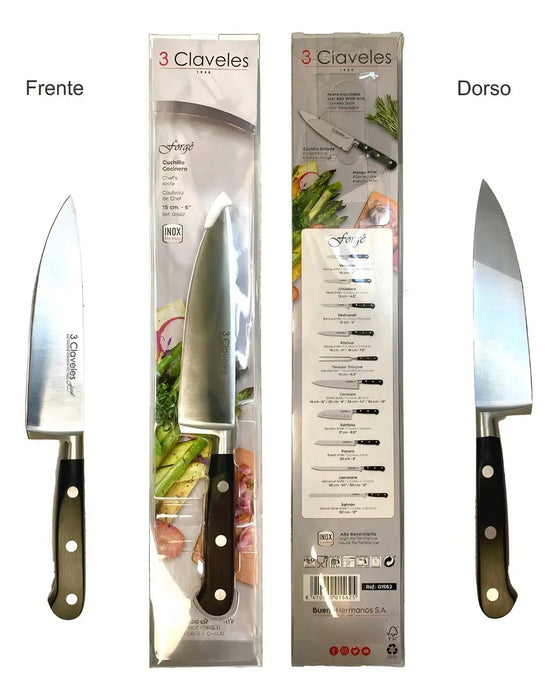 Cuchillo Cocinero Forjado 15cm 3 Claveles Acero Inoxidable Mango Pom
